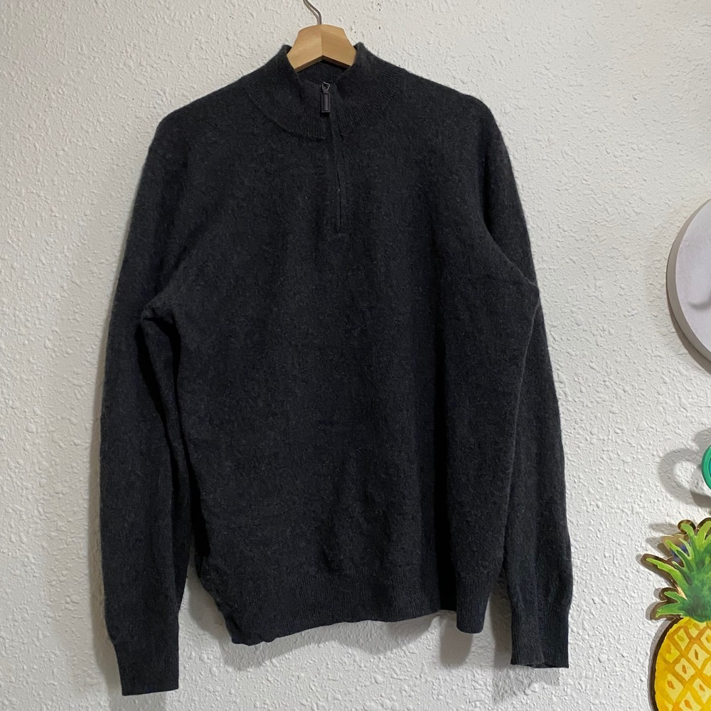 Daniel Hechter Mens XL Charcoal Gray 100% 2-Ply Cashmere Quarter Zip Sweater